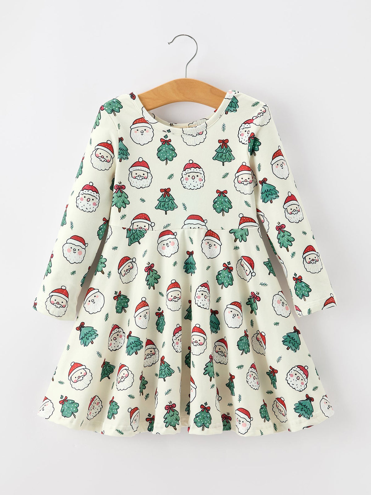 Girls Santa & Christmas Tree Print Twirl Dress - Rylee Faith Designs - Flyclothing LLC