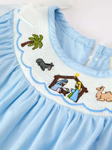 Christmas Nativity Smocked Baby Bubble Romper