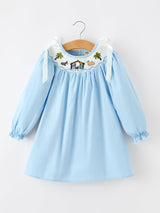 Christmas Nativity Smocked Long Sleeve Girls Dress - Rylee Faith Designs - Flyclothing LLC