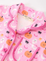 Halloween Pumpkin Ghost Print Girls Pajama Set Long Sleeve Top and Shorts