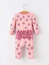 Fall Thanksgiving Pink Pumpkin Ruffle Zip Sleeper Waffle Jumpsuit