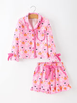 Halloween Pumpkin Ghost Print Girls Pajama Set Long Sleeve Top and Shorts - Rylee Faith Designs - Flyclothing LLC
