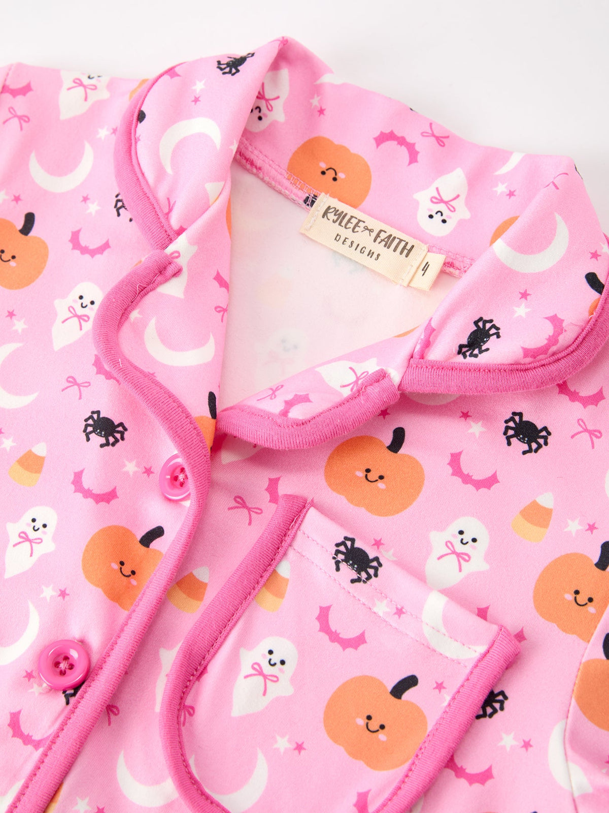 Halloween Pumpkin Ghost Print Girls Pajama Set Long Sleeve Top and Shorts - Rylee Faith Designs - Flyclothing LLC