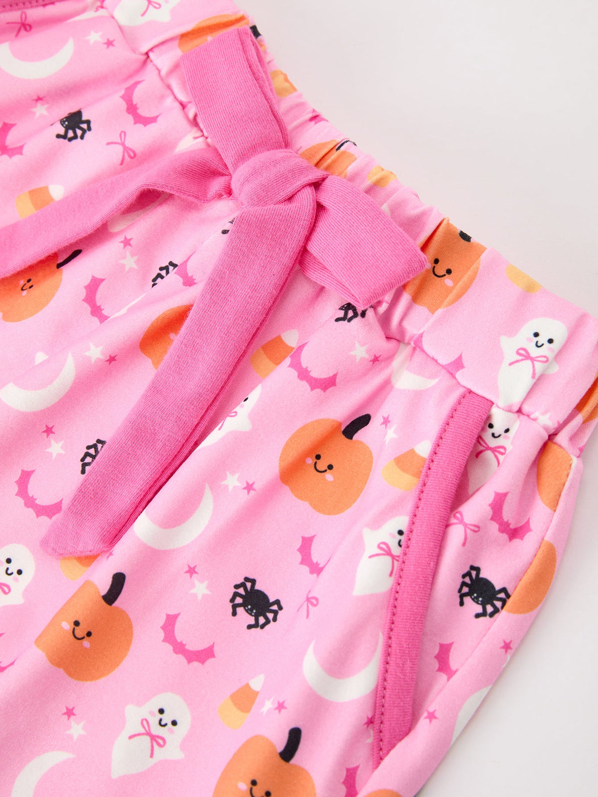 Halloween Pumpkin Ghost Print Girls Pajama Set Long Sleeve Top and Shorts - Rylee Faith Designs - Flyclothing LLC