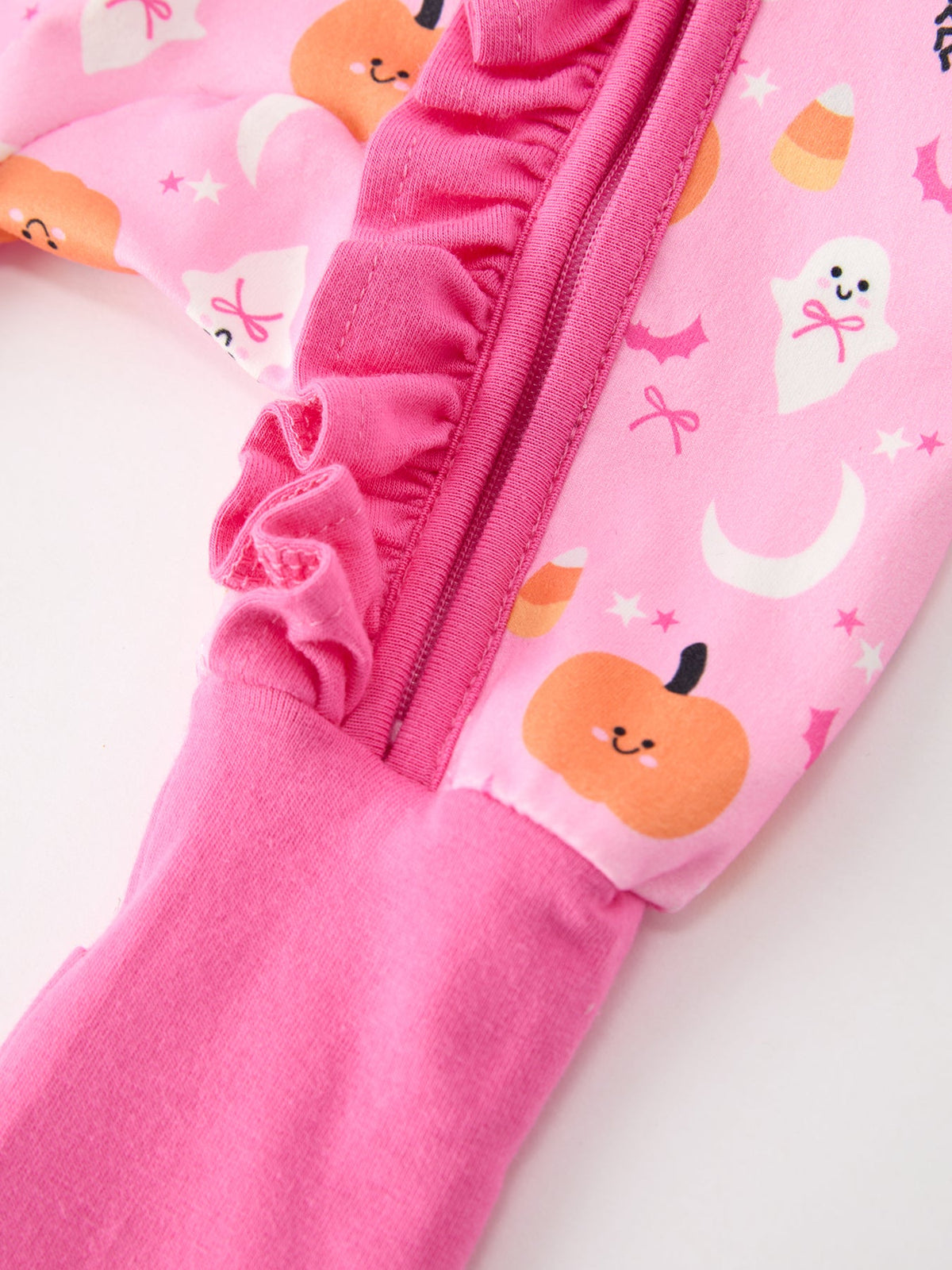 Halloween Pumpkin Ghost Print Baby Girl Pajamas Ruffle Zipper Romper - Rylee Faith Designs - Flyclothing LLC