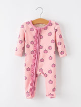 Fall Thanksgiving Pink Pumpkin Ruffle Zip Sleeper Waffle Jumpsuit - Rylee Faith Designs - Flyclothing LLC