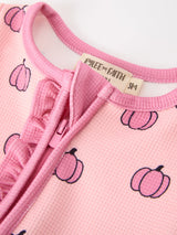 Fall Thanksgiving Pink Pumpkin Ruffle Zip Sleeper Waffle Jumpsuit - Rylee Faith Designs - Flyclothing LLC