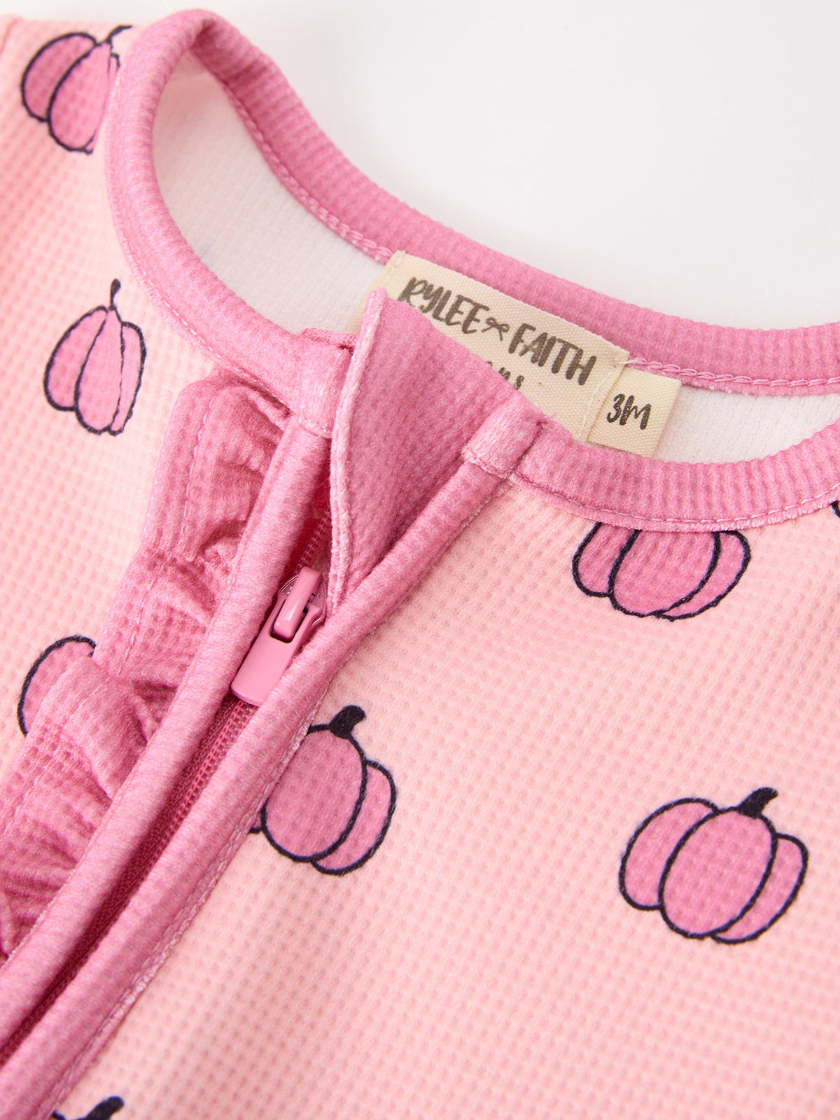 Fall Thanksgiving Pink Pumpkin Ruffle Zip Sleeper Waffle Jumpsuit - Rylee Faith Designs - Flyclothing LLC