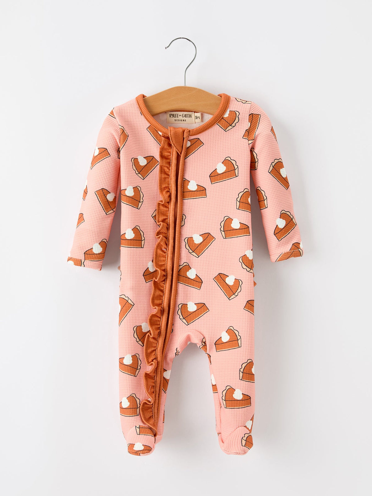 Girls Thanksgiving Pumpkin Pie Waffle Baby Girls Sleeper - Rylee Faith Designs - Flyclothing LLC