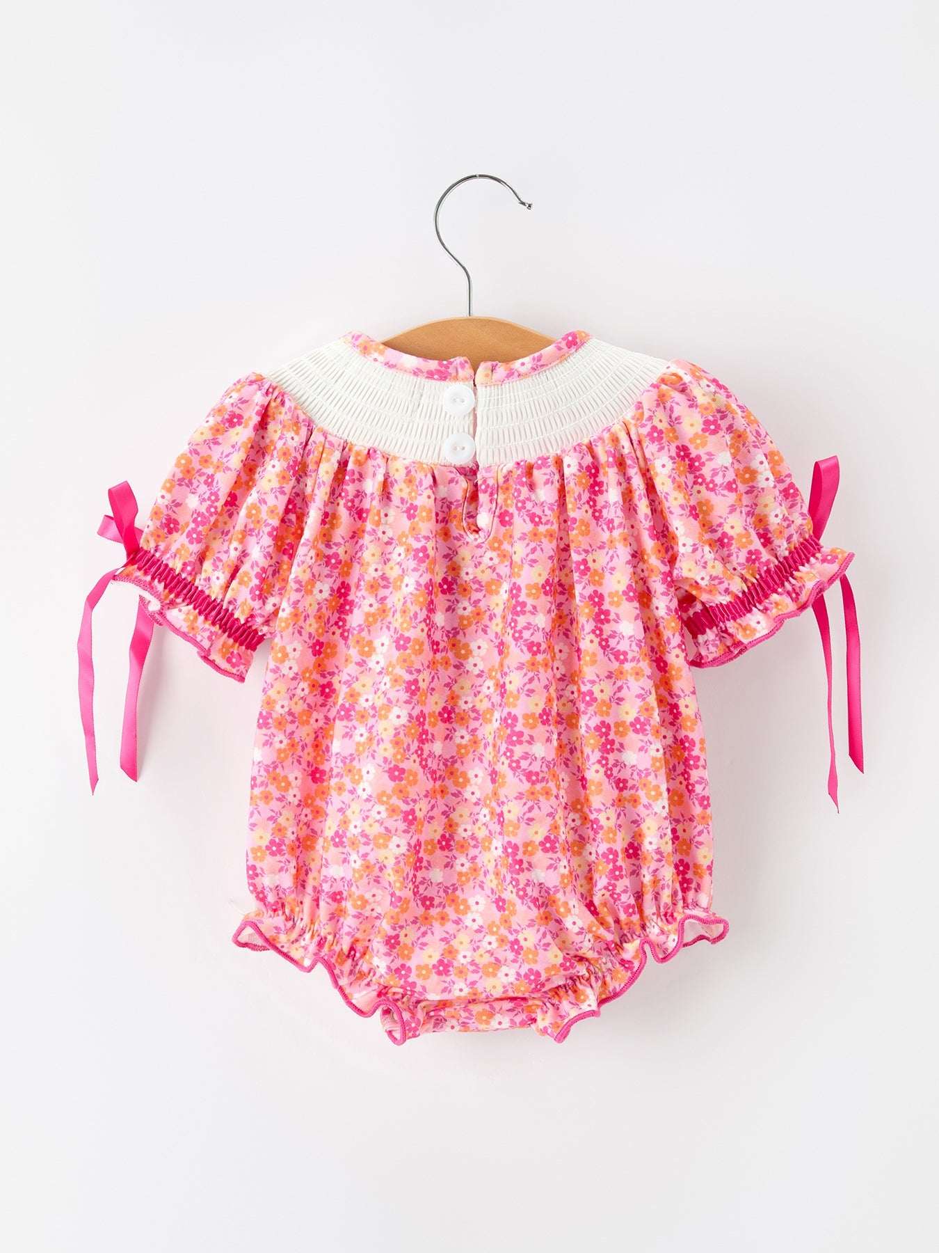 Girls Halloween & Thanksgiving Floral Smocked Bubble Romper