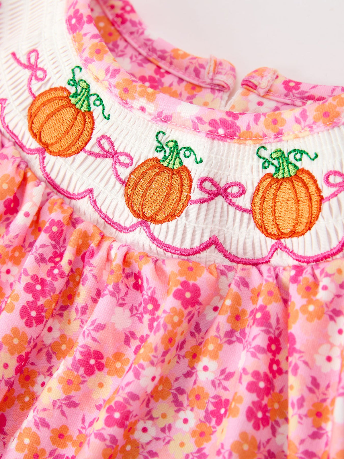 Girls Halloween & Thanksgiving Floral Smocked Bubble Romper - Rylee Faith Designs - Flyclothing LLC