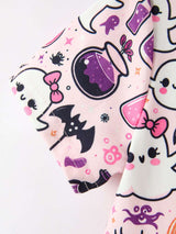 Halloween Pumpkin Ghost Print Girls Twirl Dress Short Sleeve