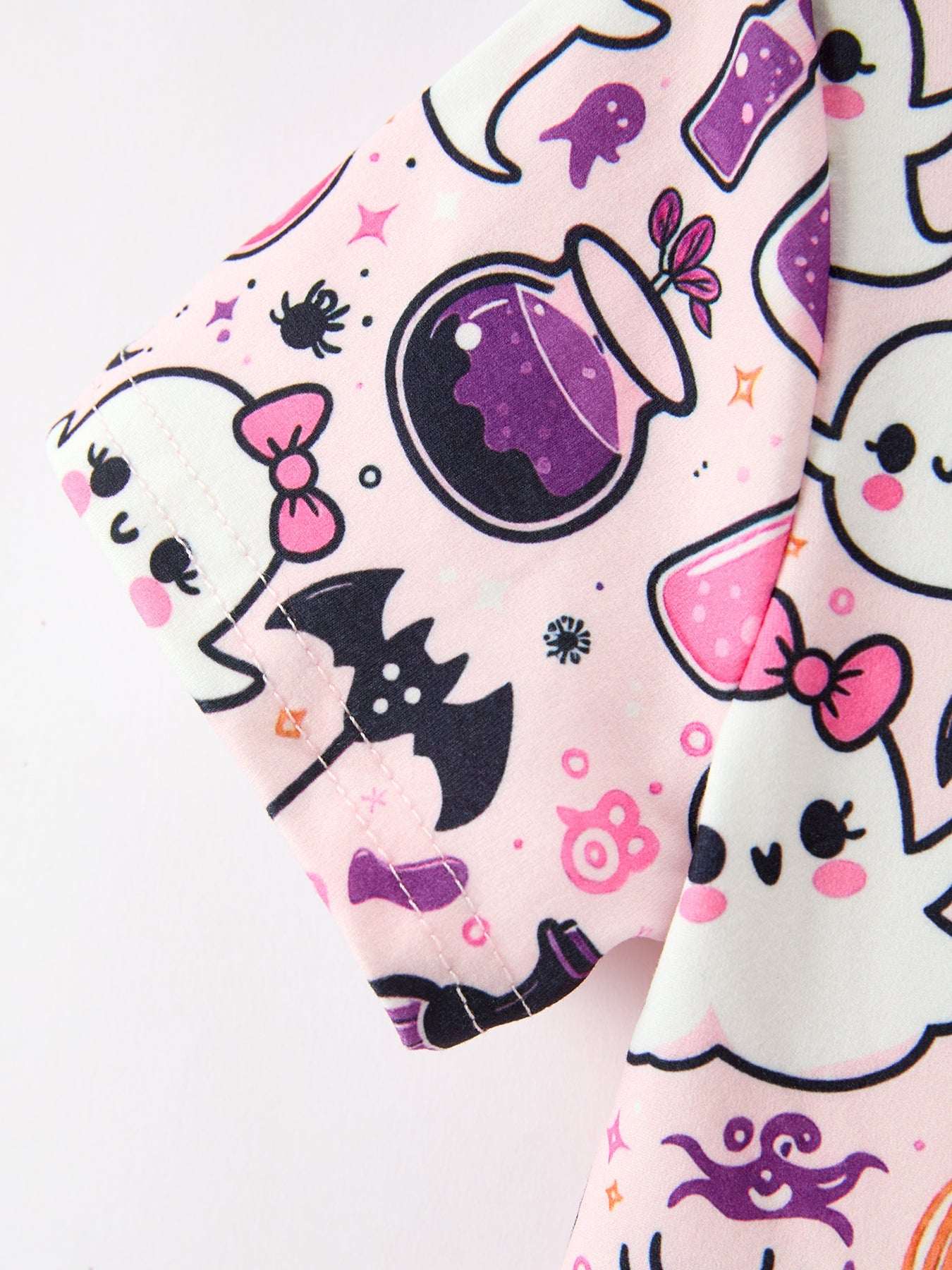Halloween Pumpkin Ghost Print Girls Twirl Dress Short Sleeve