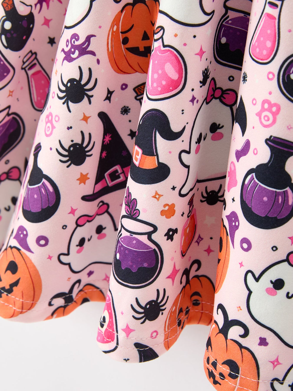 Halloween Pumpkin Ghost Print Girls Twirl Dress Short Sleeve - Rylee Faith Designs - Flyclothing LLC