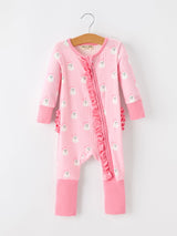Halloween Ghost Baby Girl Pink Pajamas Ruffle Zipper Romper - Rylee Faith Designs - Flyclothing LLC