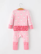 Halloween Ghost Baby Girl Pink Pajamas Ruffle Zipper Romper