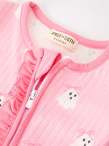 Halloween Ghost Baby Girl Pink Pajamas Ruffle Zipper Romper - Rylee Faith Designs - Flyclothing LLC