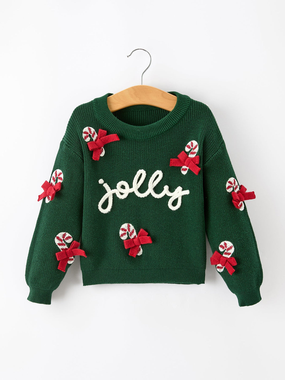 Girls Christmas Jolly Candy Cane Bow Knit Sweater - Rylee Faith Designs - Flyclothing LLC