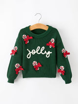 Girls Christmas Jolly Candy Cane Bow Knit Sweater - Rylee Faith Designs - Flyclothing LLC