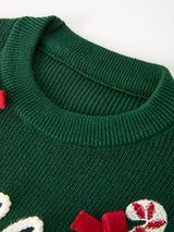 Girls Christmas Jolly Candy Cane Bow Knit Sweater - Rylee Faith Designs - Flyclothing LLC