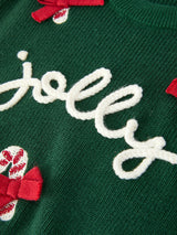 Girls Christmas Jolly Candy Cane Bow Knit Sweater - Rylee Faith Designs - Flyclothing LLC