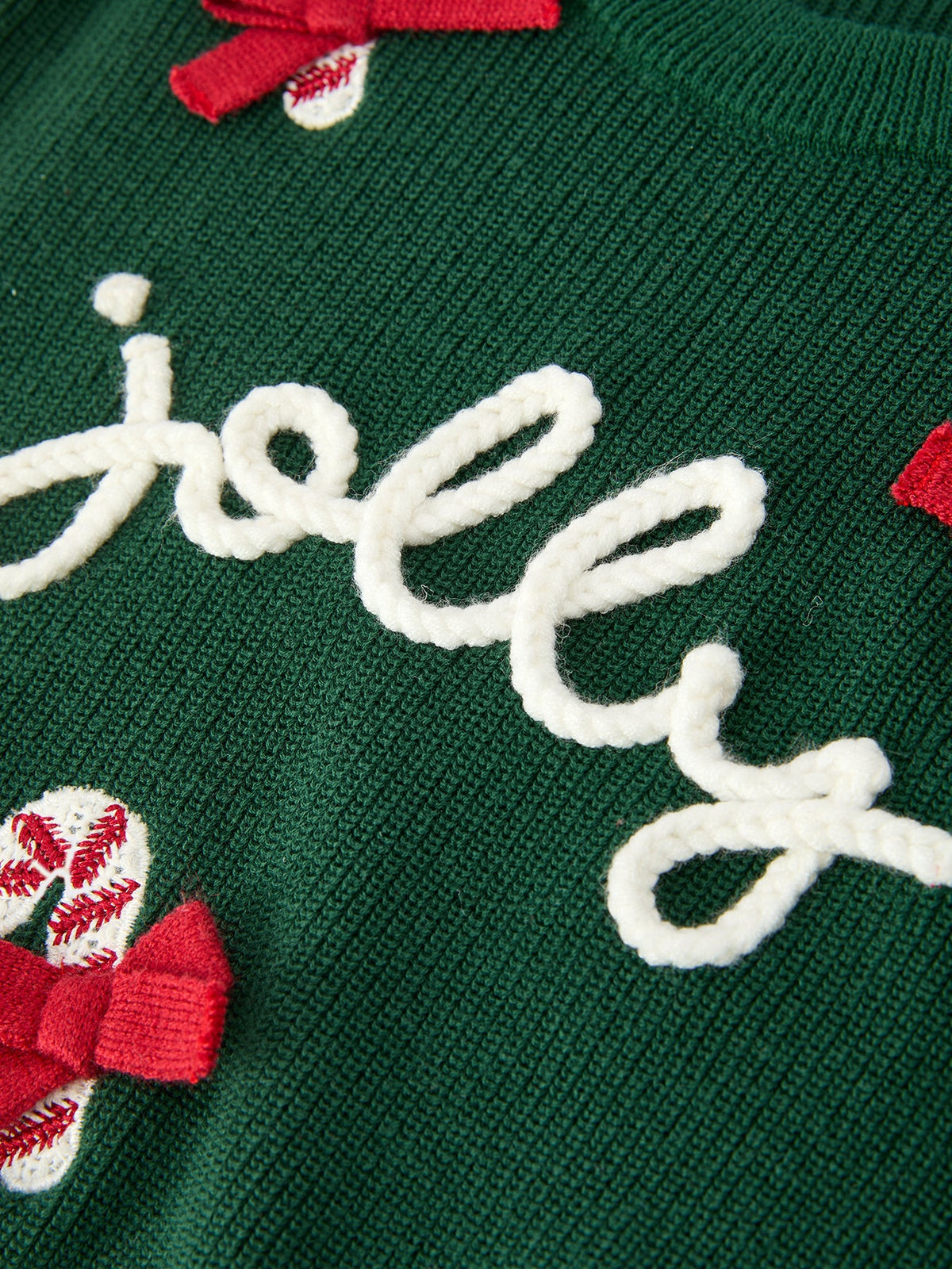 Girls Christmas Jolly Candy Cane Bow Knit Sweater - Rylee Faith Designs - Flyclothing LLC