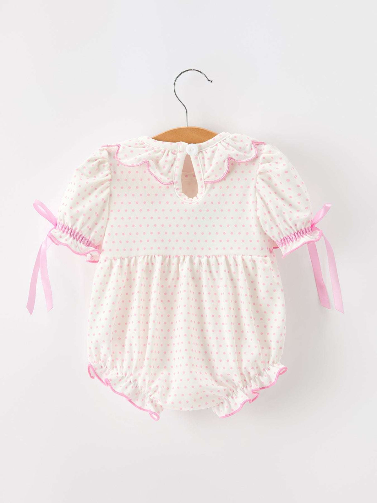 Christmas Smocked Baby Girl Bubble Romper Embroidered Ruffle Collar