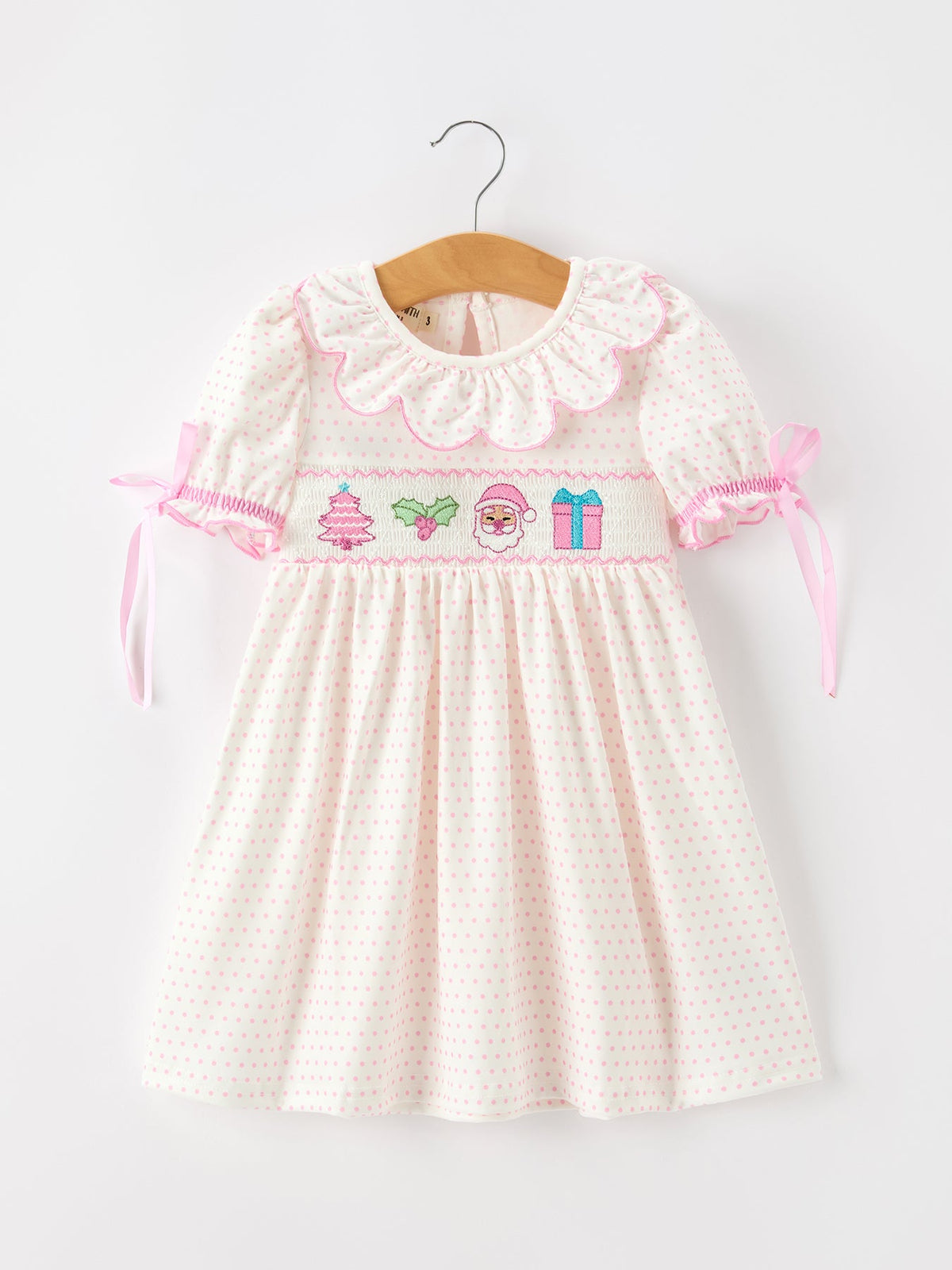 Christmas Smocked Girls Dress Embroidered Holiday Ruffle Collar - Rylee Faith Designs - Flyclothing LLC