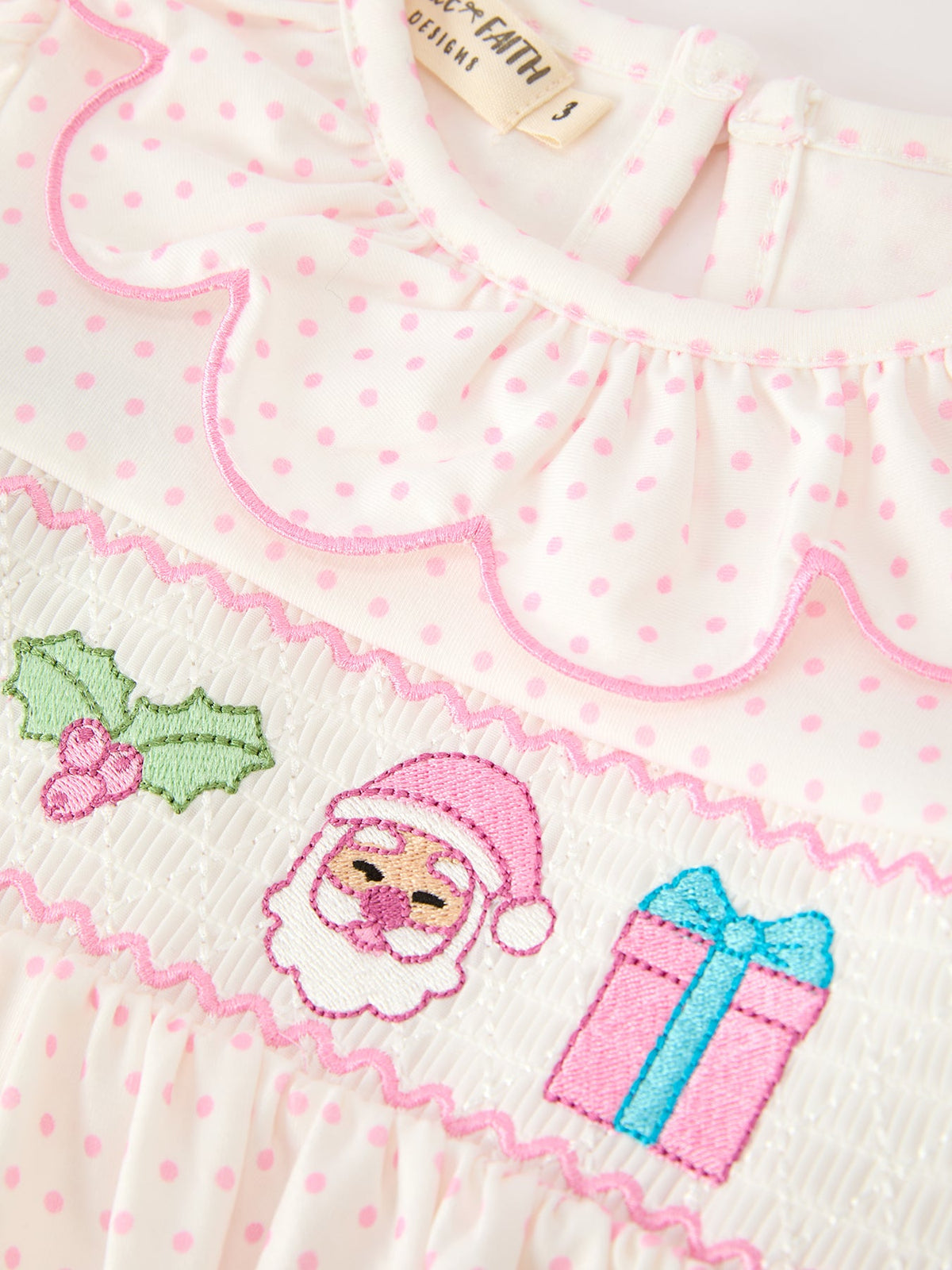 Christmas Smocked Girls Dress Embroidered Holiday Ruffle Collar - Rylee Faith Designs - Flyclothing LLC