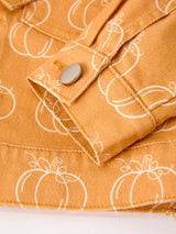 Fall Girls Pumpkin Print Bow Denim Jacket