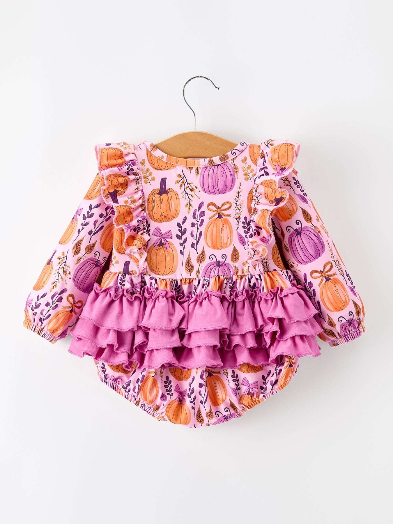 Halloween Thanksgiving Pumpkin Girls Romper with Ruffle Bow