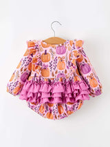 Halloween Thanksgiving Pumpkin Girls Romper with Ruffle Bow