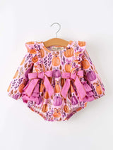 Halloween Thanksgiving Pumpkin Girls Romper with Ruffle Bow