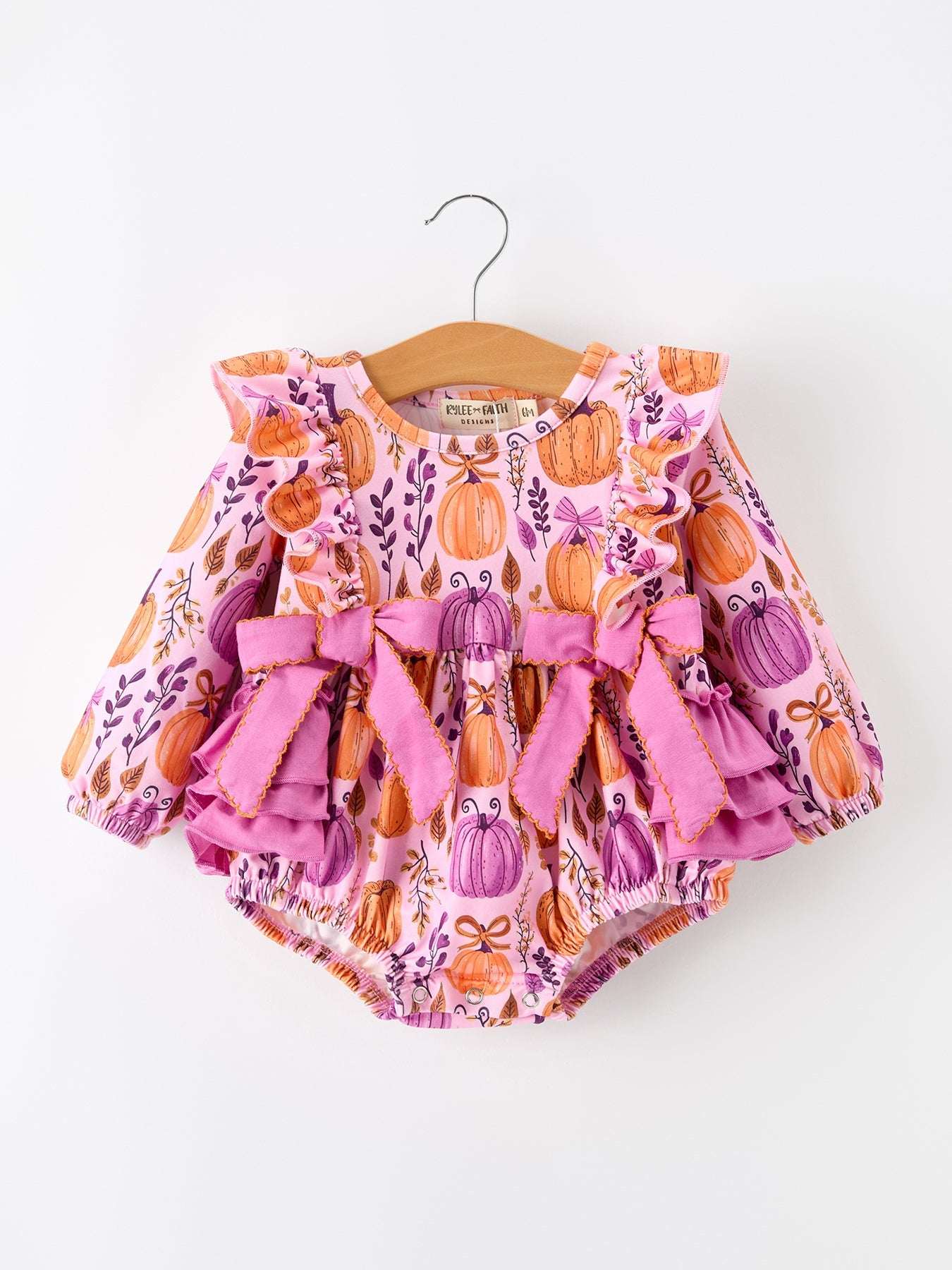 Halloween Thanksgiving Pumpkin Girls Romper with Ruffle Bow