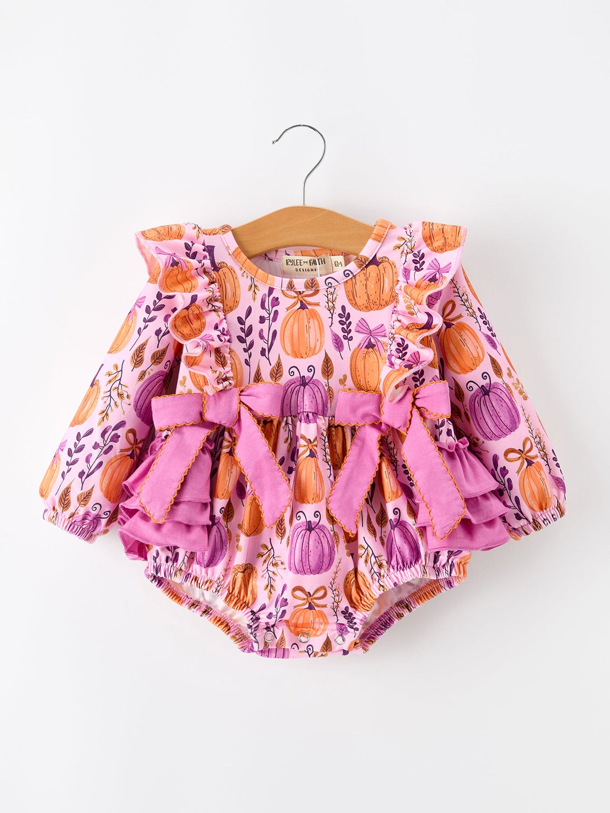 Halloween Thanksgiving Pumpkin Girls Romper with Ruffle Bow - Rylee Faith Designs - Flyclothing LLC