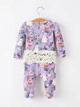 Halloween Ghost Pumpkin Girls Romper Ruffle Zipper - Rylee Faith Designs - Flyclothing LLC