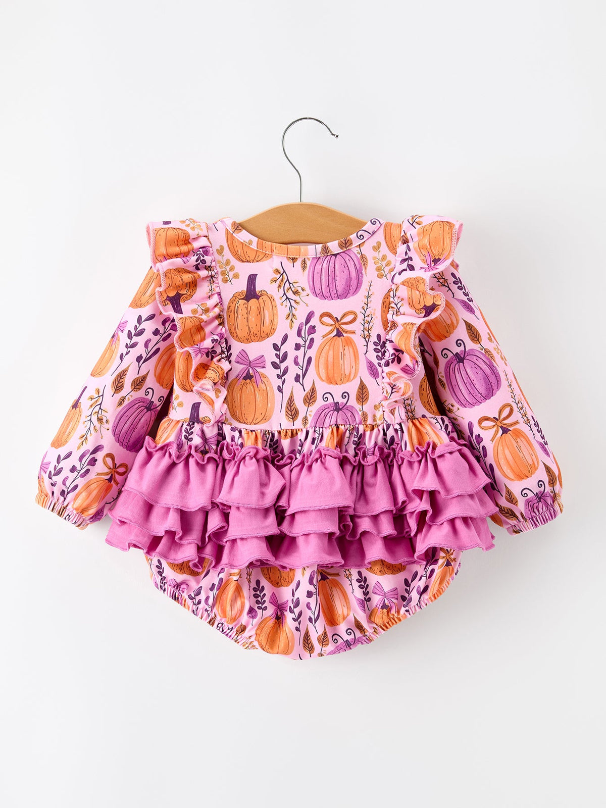 Halloween Thanksgiving Pumpkin Girls Romper with Ruffle Bow - Rylee Faith Designs - Flyclothing LLC