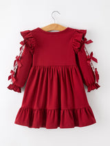 Christmas Girls Red Lace Bow Ruffle Dress
