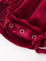 Baby Girls Christmas Burgundy Velvet Plaid Bow Romper