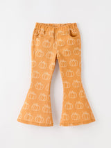 Fall Girls Pumpkin Bow Bell Bottom Pants