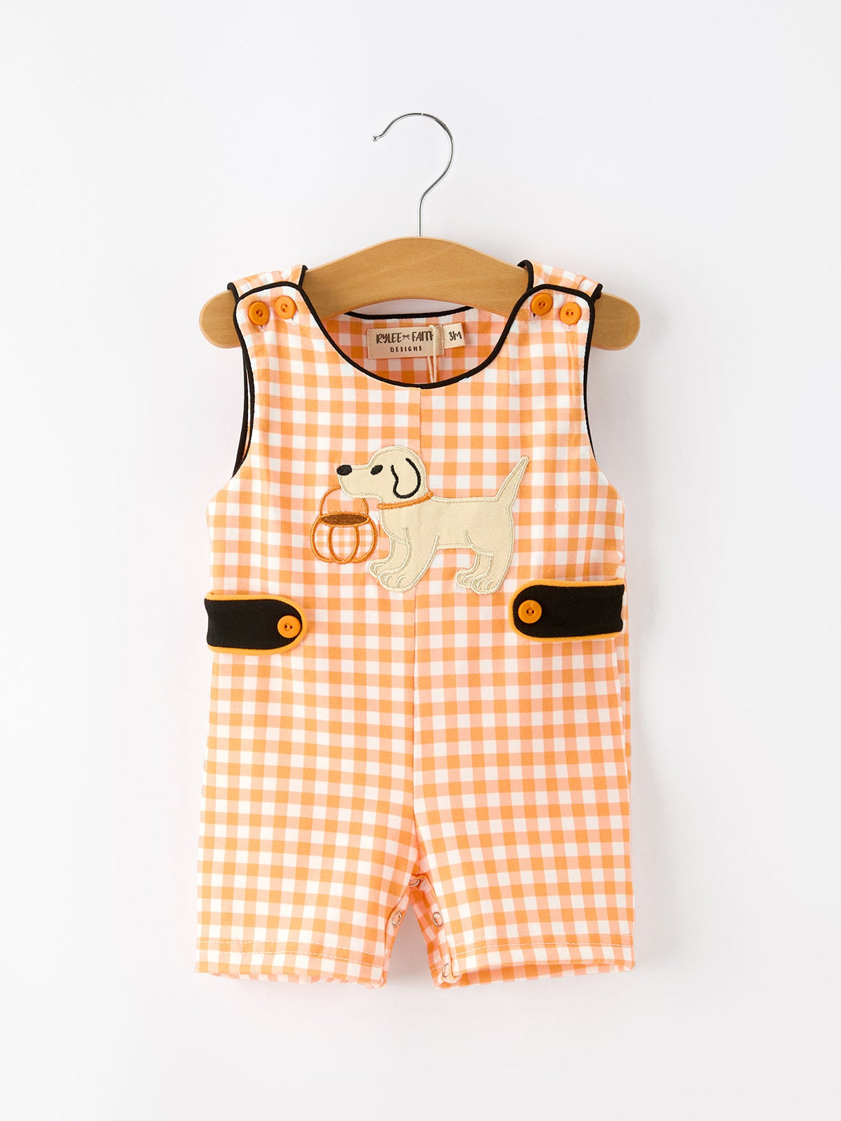 Boys Halloween Dog Pumpkin Jonjon Plaid Trim Outfit - Rylee Faith Designs - Flyclothing LLC