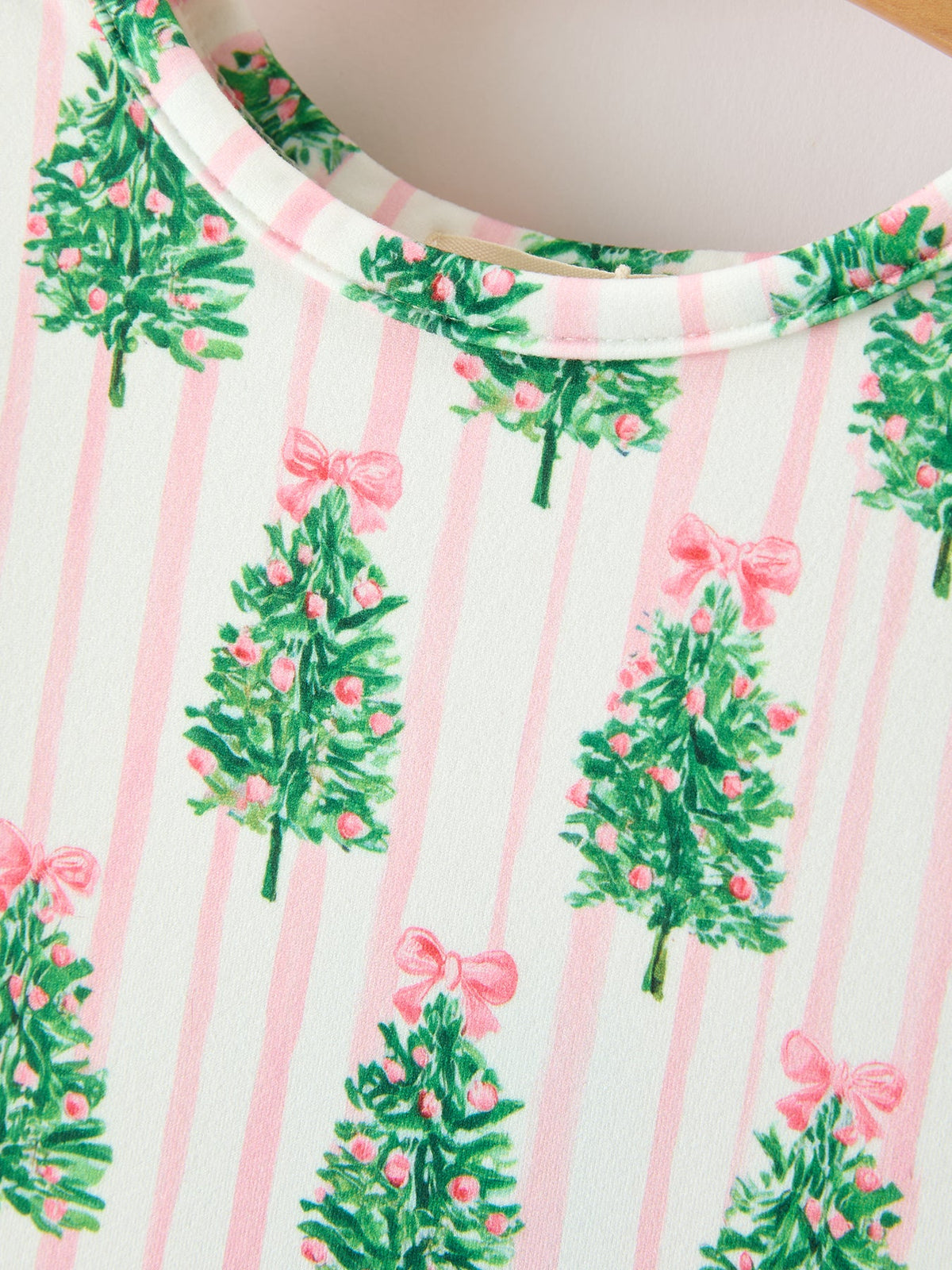Christmas Girls Pink Stripe Tree Bow Twirl Dress - Rylee Faith Designs - Flyclothing LLC