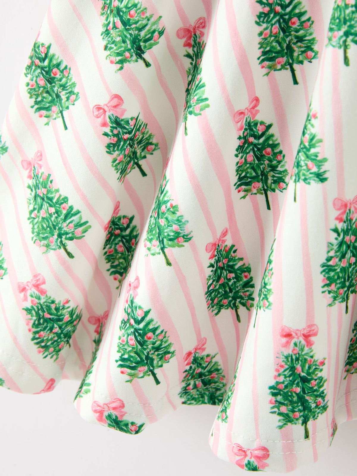 Christmas Girls Pink Stripe Tree Bow Twirl Dress - Rylee Faith Designs - Flyclothing LLC