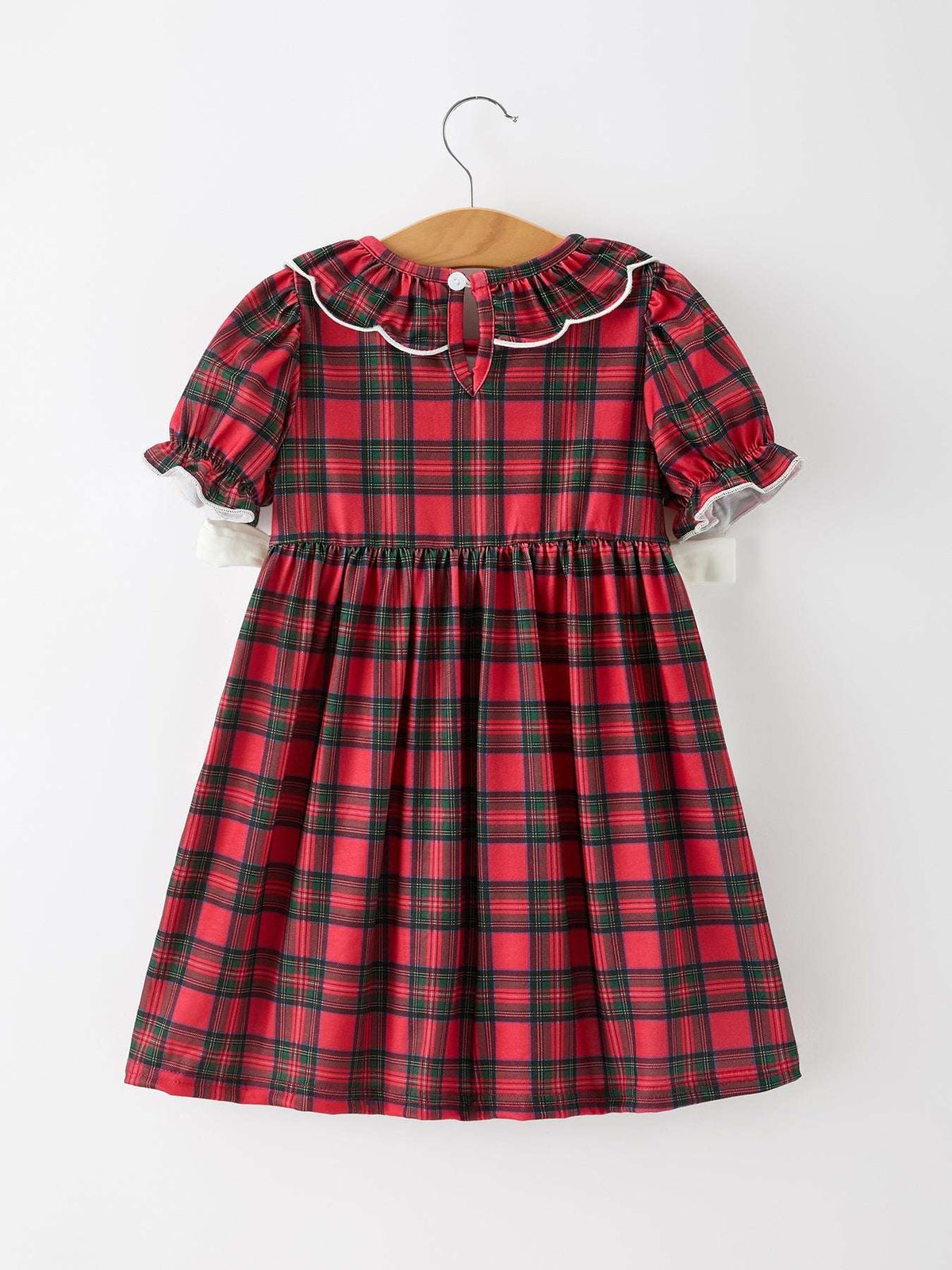Christmas Girls Plaid Puppy Smocked Ruffle Collar Dress - Rylee Faith Designs - Flyclothing LLC