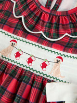 Christmas Girls Plaid Puppy Smocked Ruffle Collar Dress - Rylee Faith Designs - Flyclothing LLC