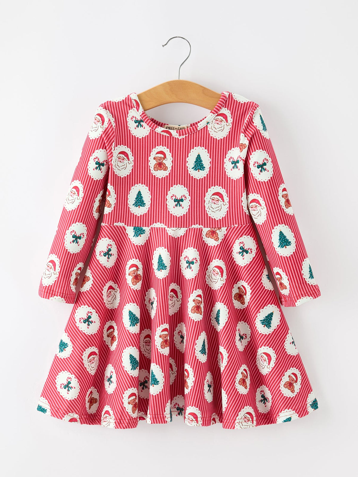 Christmas Girls' Santa and Tree Striped Dress - Rylee Faith Designs - Flyclothing LLC