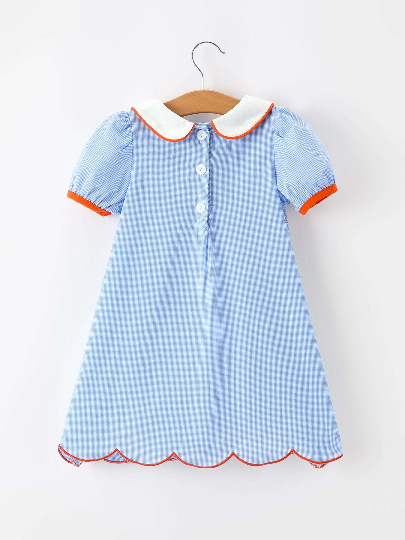 Fall Girls Plaid Pumpkin Appliqué Peter Pan Collar Dress