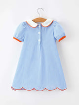 Fall Girls Plaid Pumpkin Appliqué Peter Pan Collar Dress