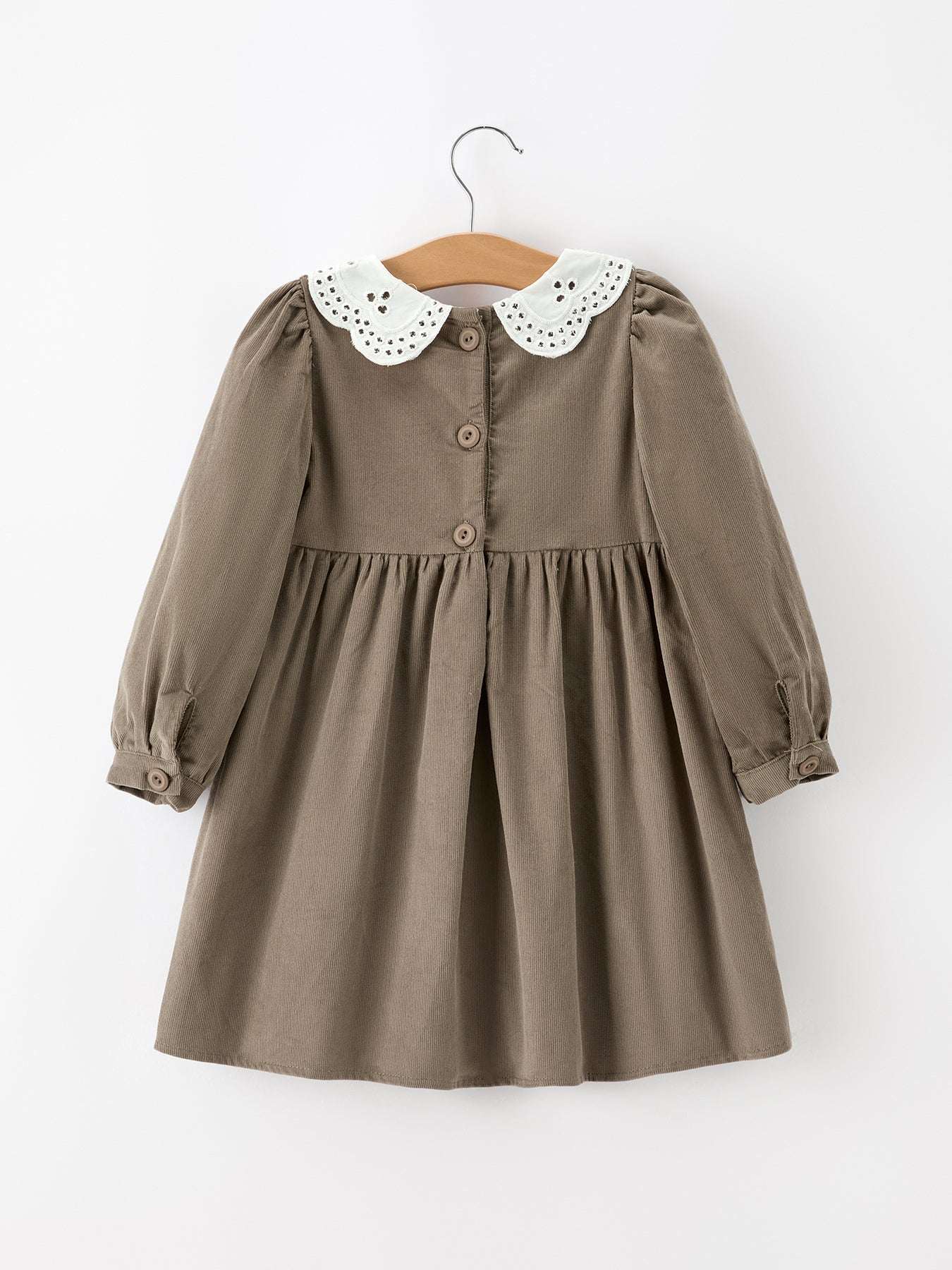 Fall Girls Pumpkin Smocked Eyelet Collar Corduroy Dress
