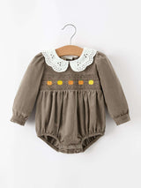 Fall Baby Girls Pumpkin Smocked Eyelet Collar Romper
